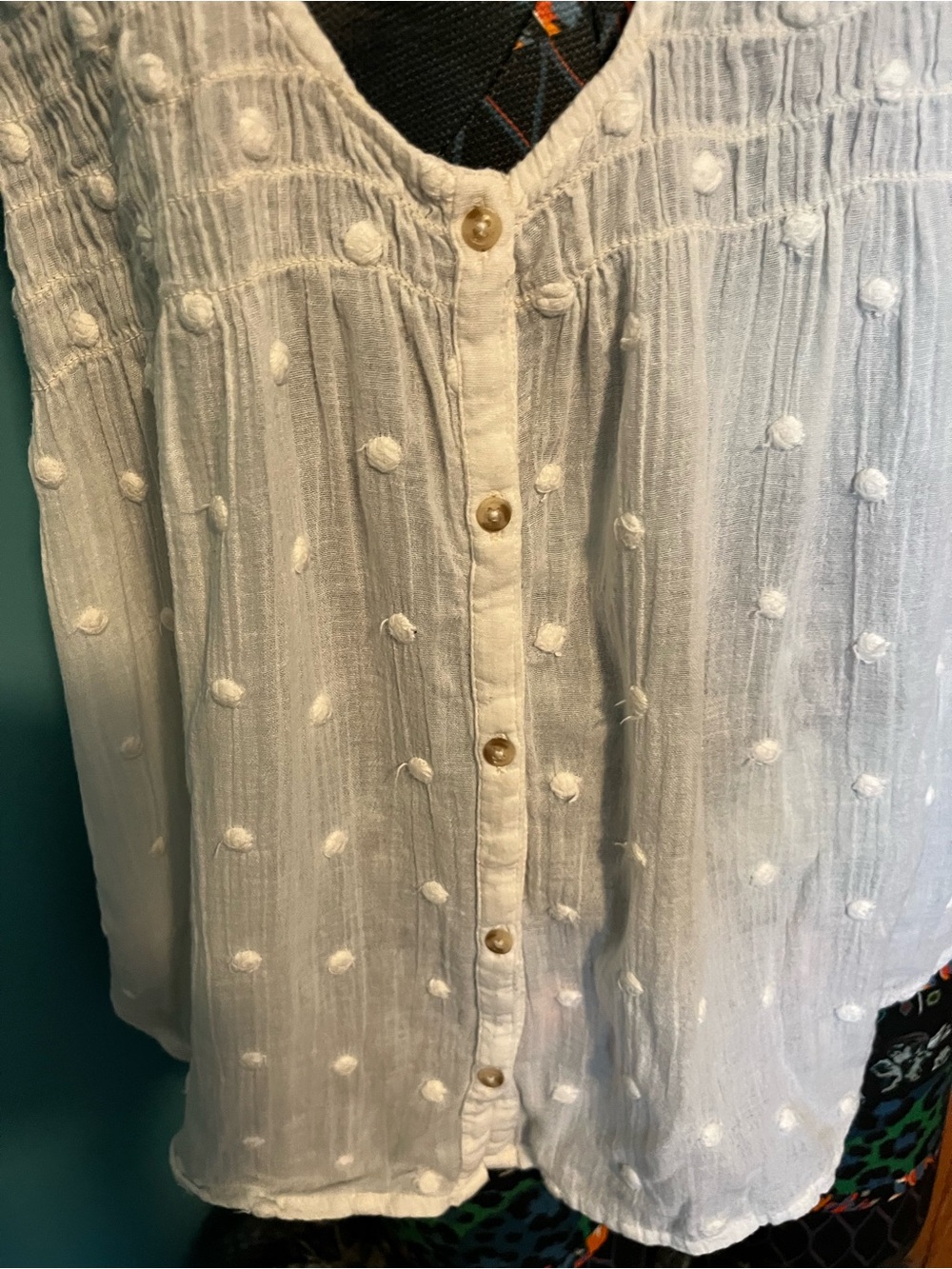 O'Neill Cream Swiss Dot Button-Front Racerback Tank - Picture 3 of 7